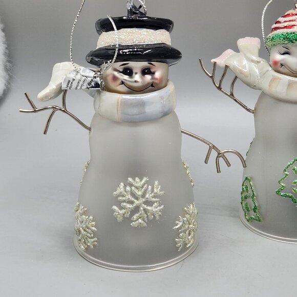 The Bradford Editions Snowman Family Glass Bells Ornaments Christmas Winter - Picture 4 of 11